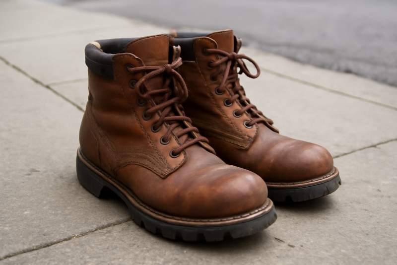 paire de bottines robustes posée sur trottoir