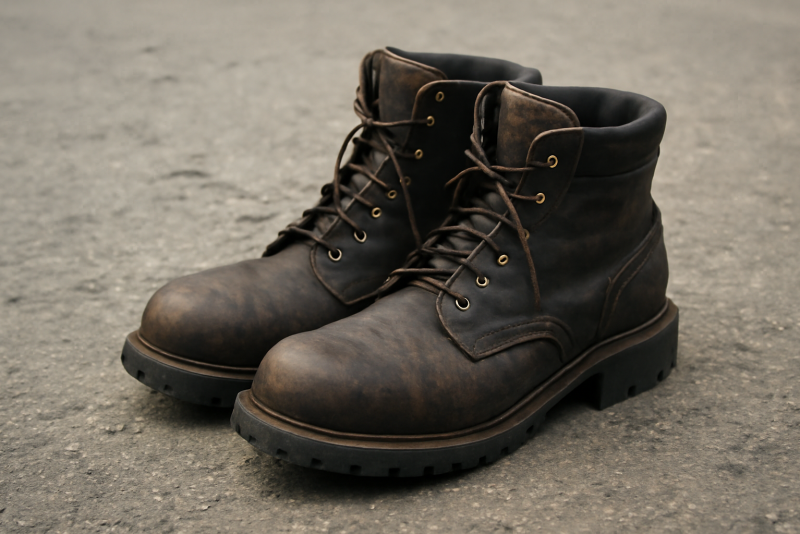 paire de bottines robustes posée sur sol urbain