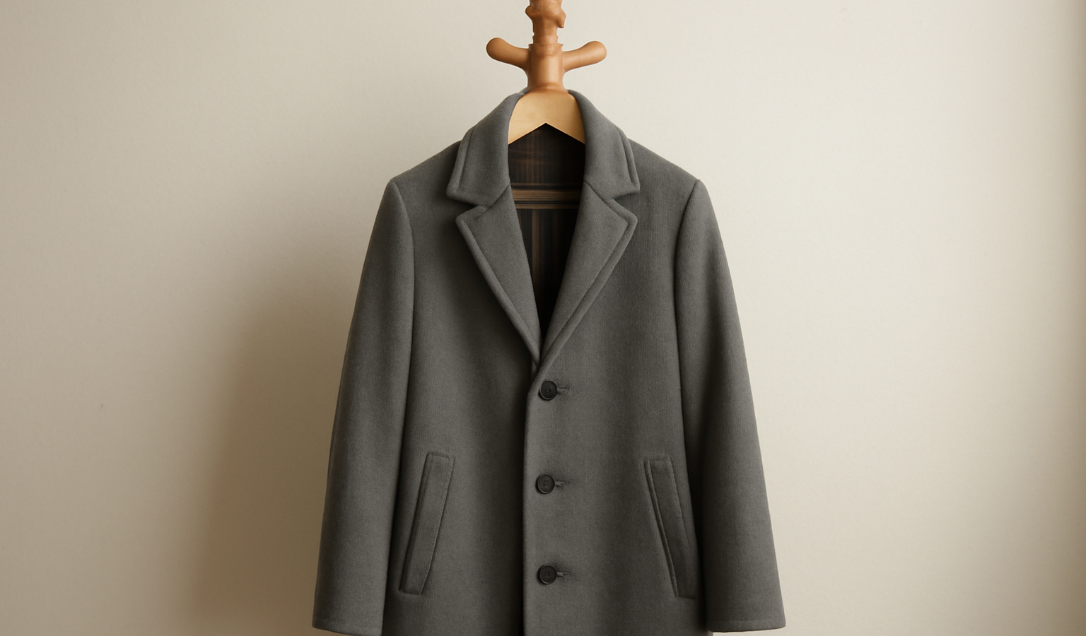 manteau posé sur un porte-manteau en bois