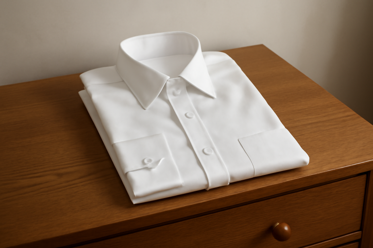 chemise repassée posée sur une commode