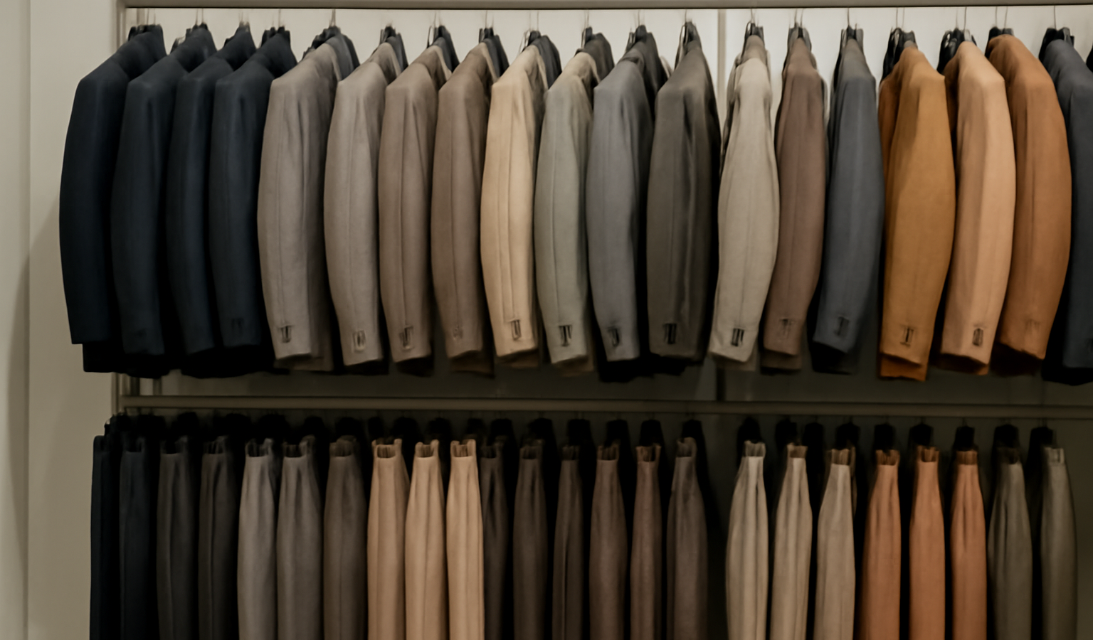 rayon de vestes et pantalons alignés