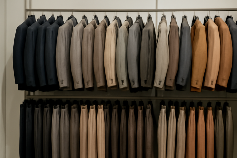 rayon de vestes et pantalons alignés