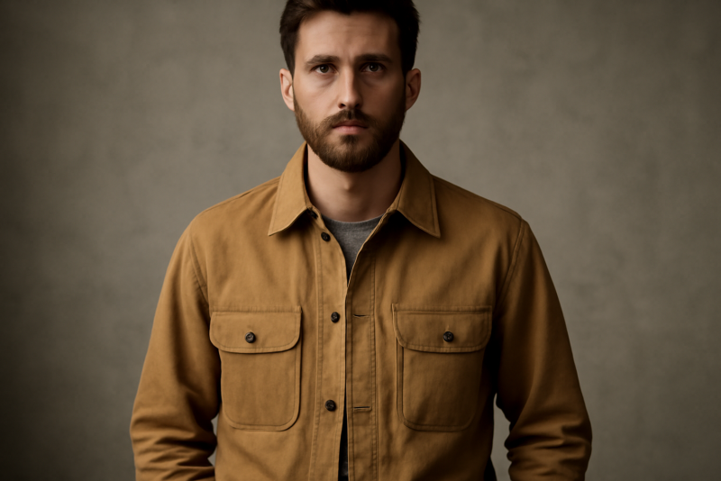 homme portant une veste workwear en toile
