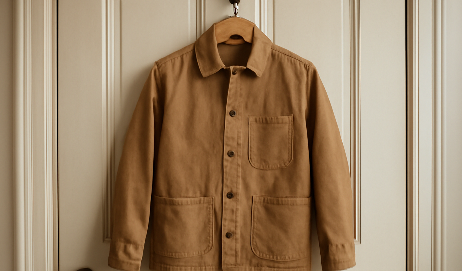 veste workwear suspendue sur porte-manteau