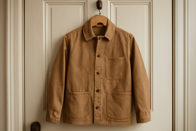 veste workwear suspendue sur porte-manteau