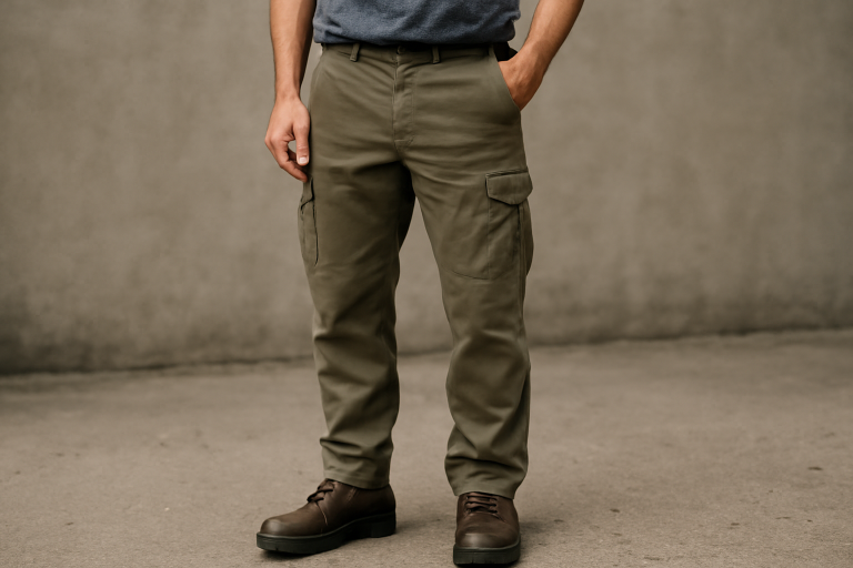 homme portant cargo et chaussures robustes
