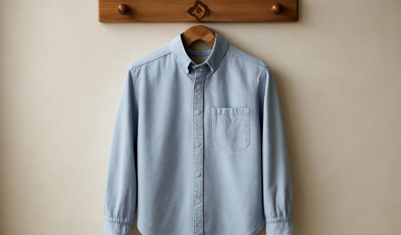 chemise boutonnee suspendue sur patere en bois