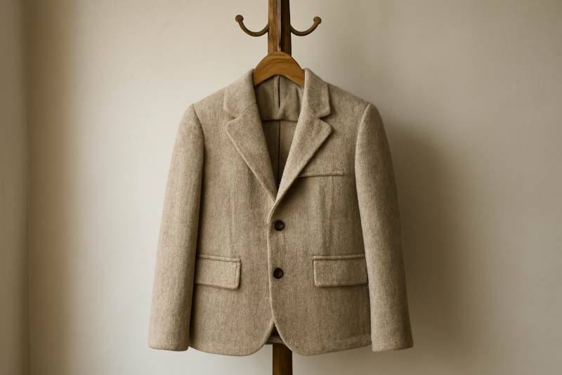 veste de createur accrochee sur un portemanteau
