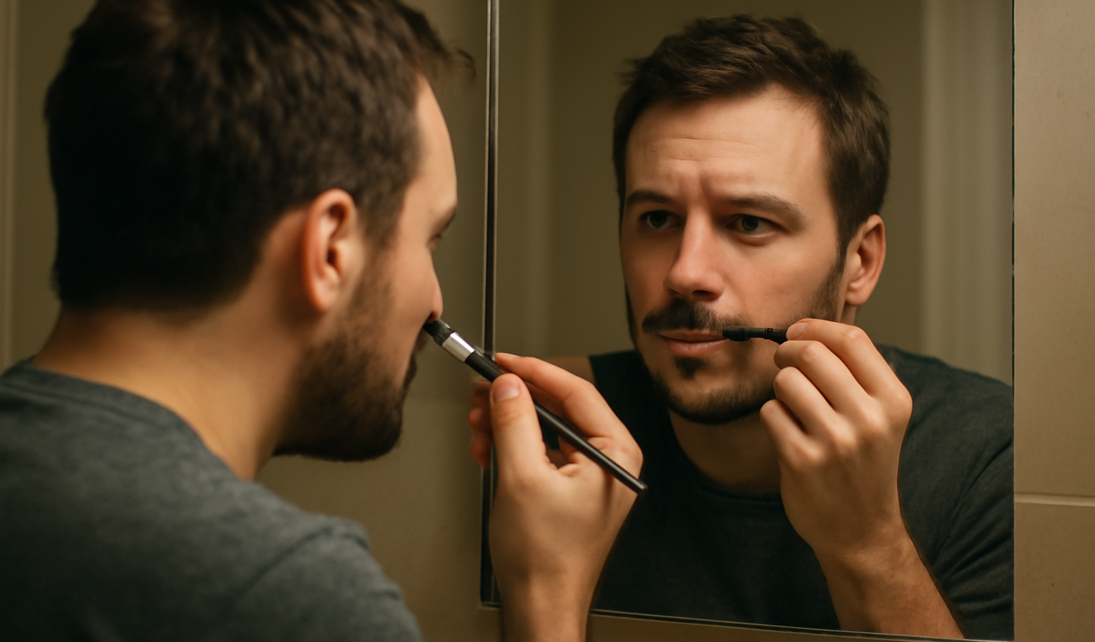 homme peignant une moustache devant miroir