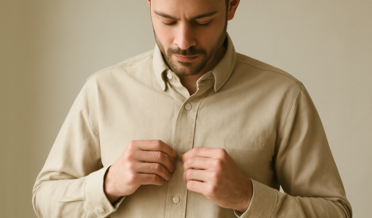 homme ajustant une chemise en coton neutre