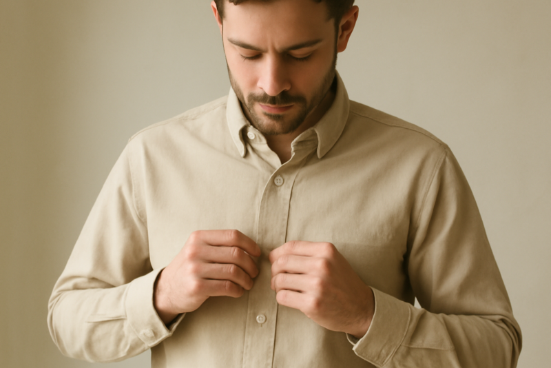 homme ajustant une chemise en coton neutre