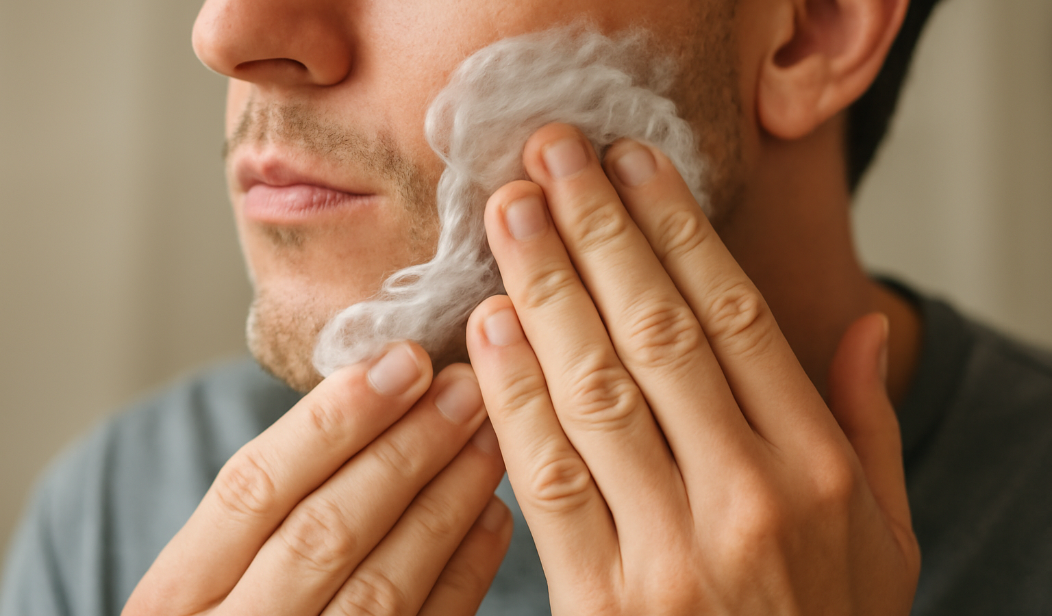 mains appliquant crème après-rasage sur visage