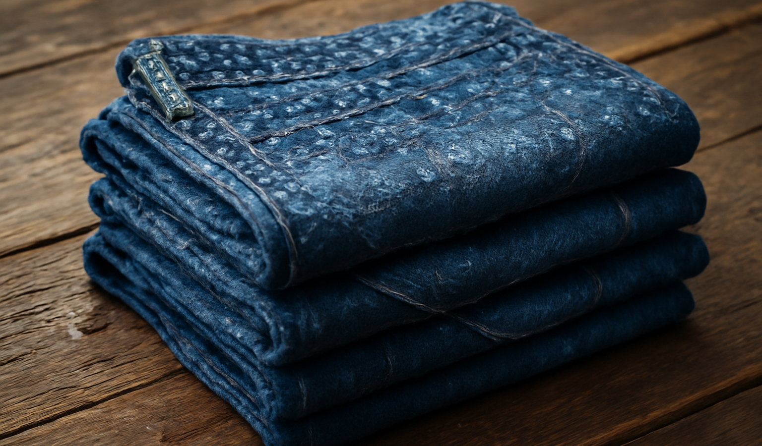 pile de jeans humides sur une planche