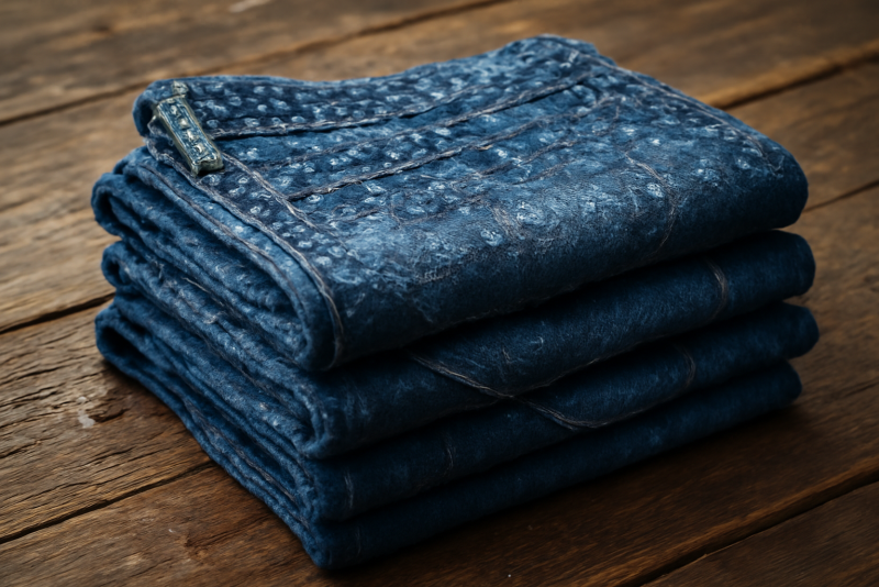 pile de jeans humides sur une planche