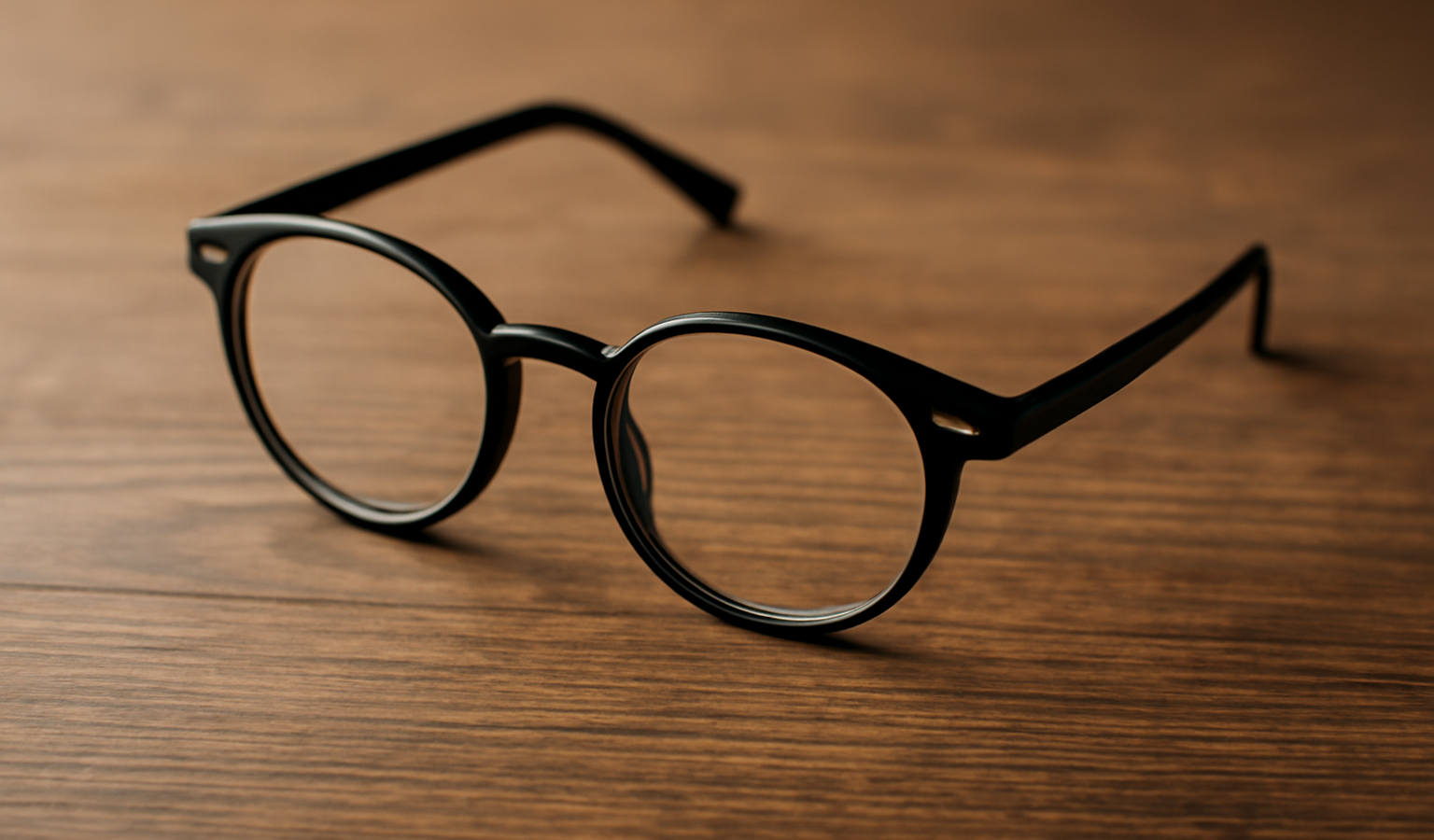 lunettes posees sur table en bois
