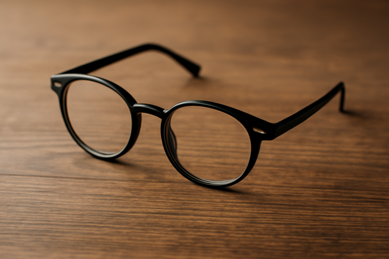 lunettes posees sur table en bois