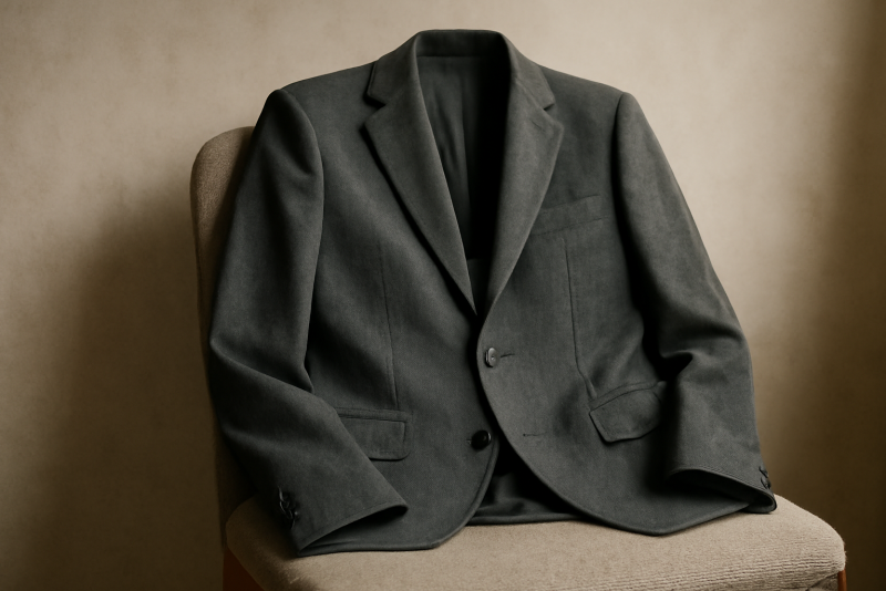 blazer pose sur chaise en tissu apparent