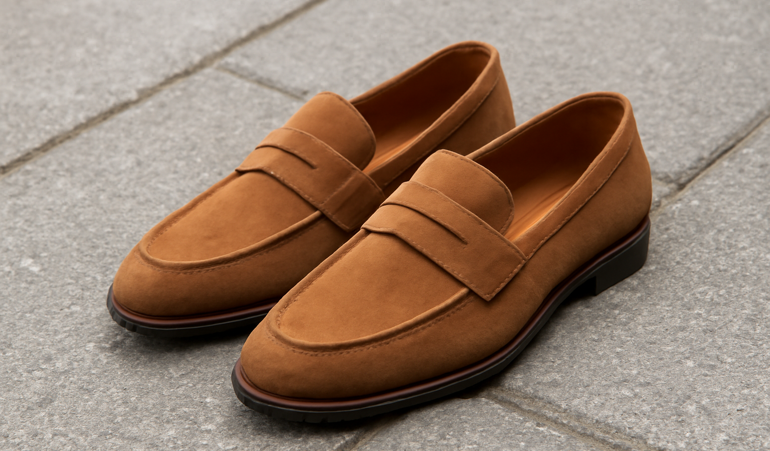 paire de mocassins posees sur trottoir