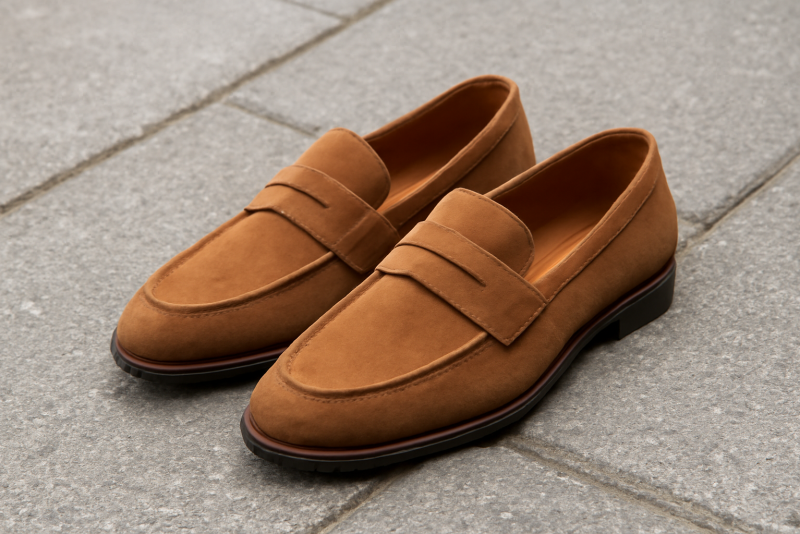 paire de mocassins posees sur trottoir