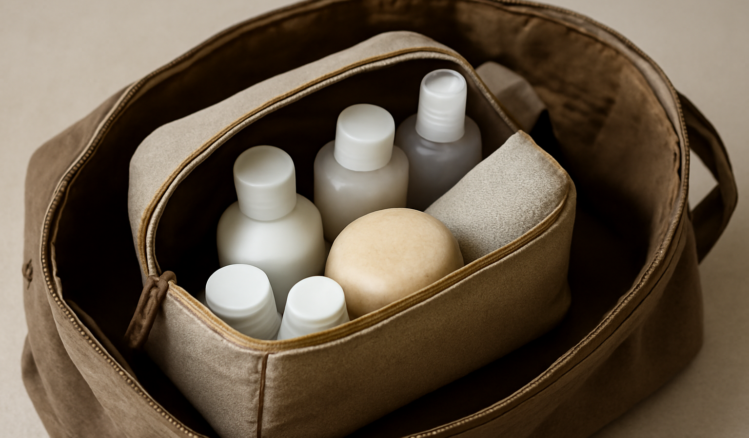 trousse de toilette rangee dans sac