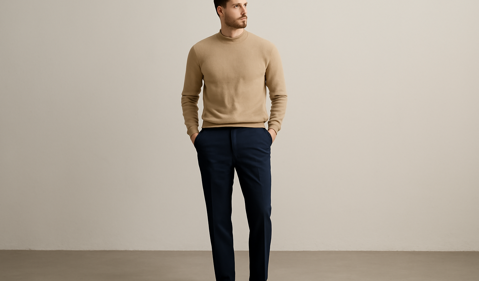 homme debout portant un pantalon décontracté chic