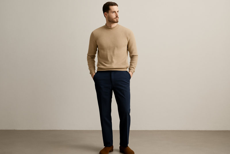 homme debout portant un pantalon décontracté chic