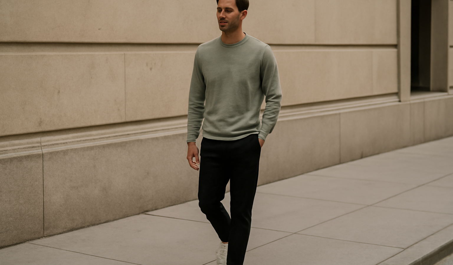 homme en tenue minimaliste sur trottoir