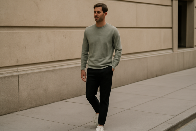 homme en tenue minimaliste sur trottoir