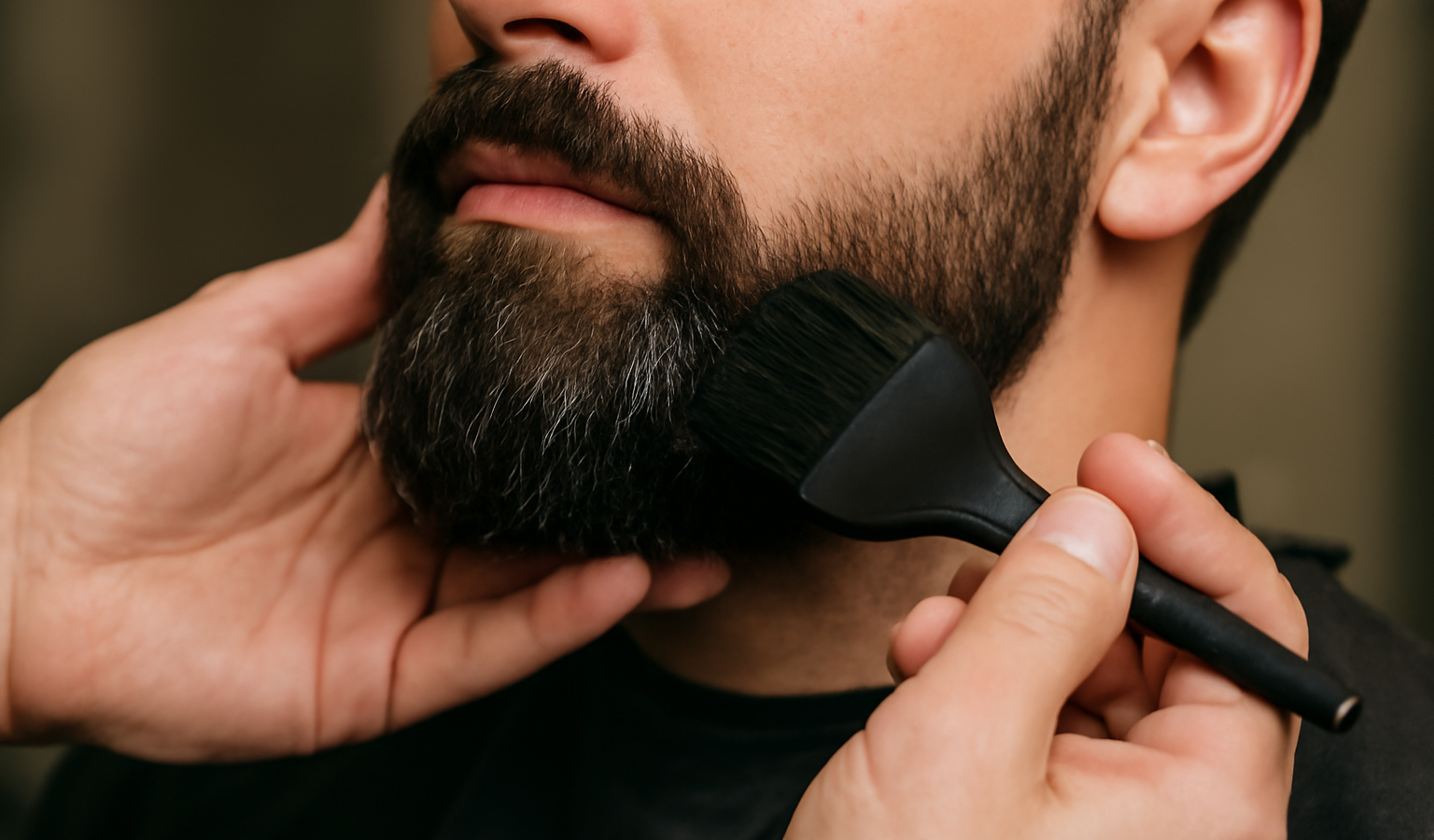 mains peignant une barbe avec une brosse