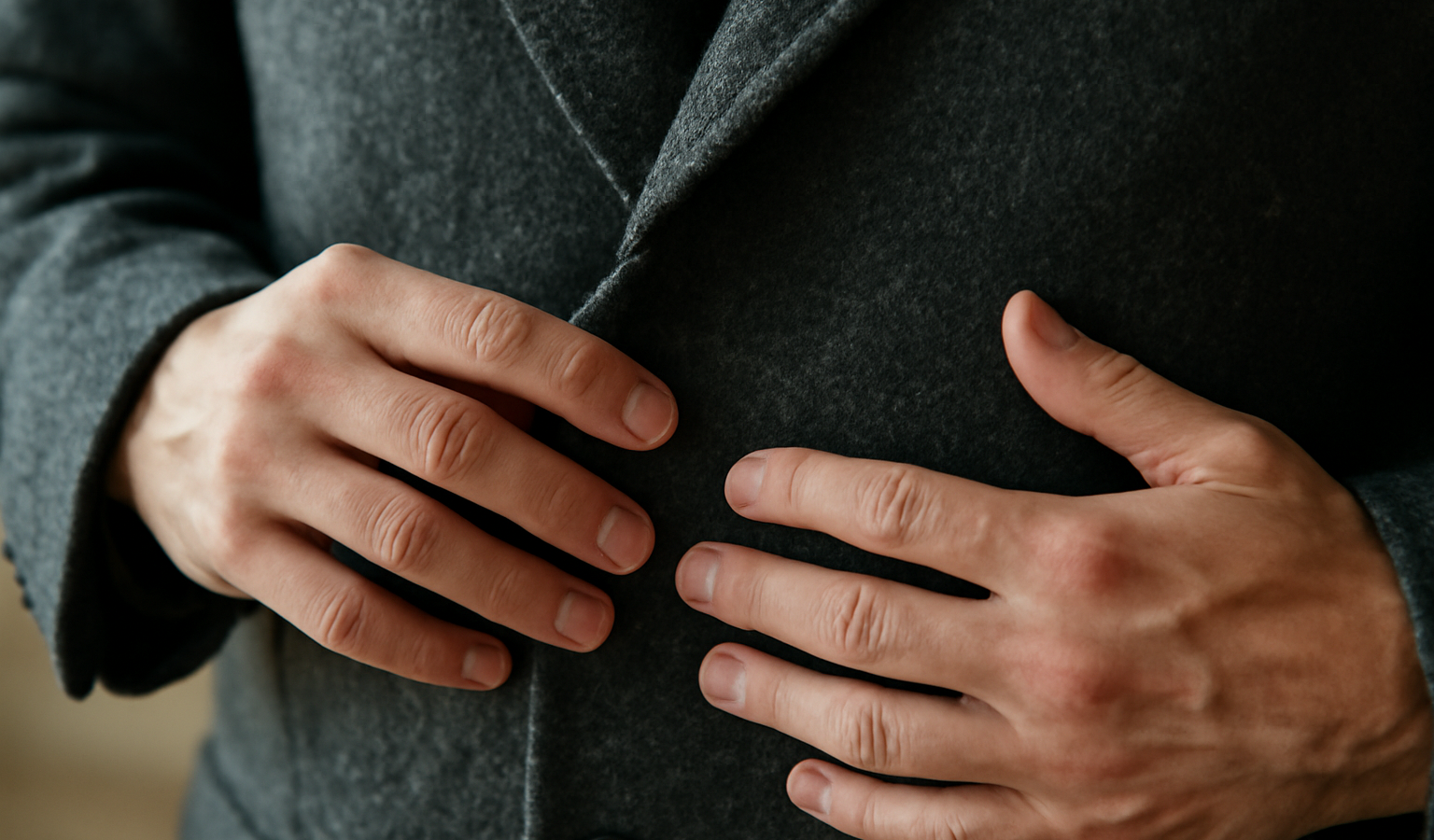 mains palpant la texture d'une veste en laine