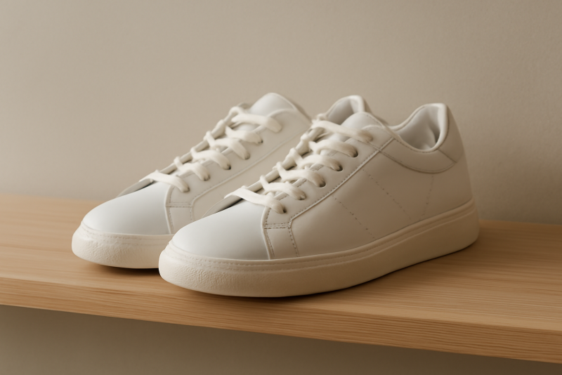 paire de sneakers posees sur etagere