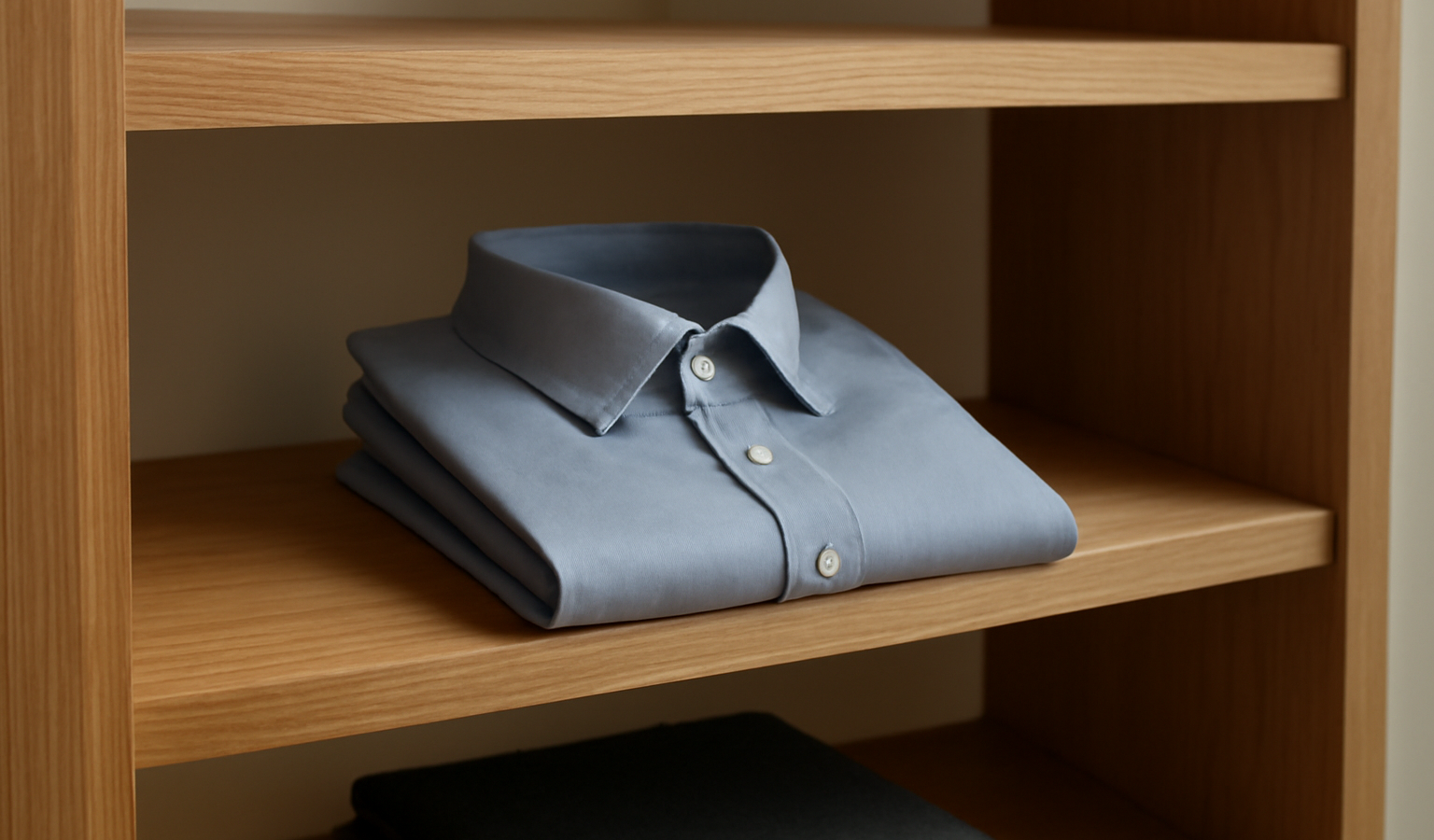 chemise pliee sur etagere de boutique sobre