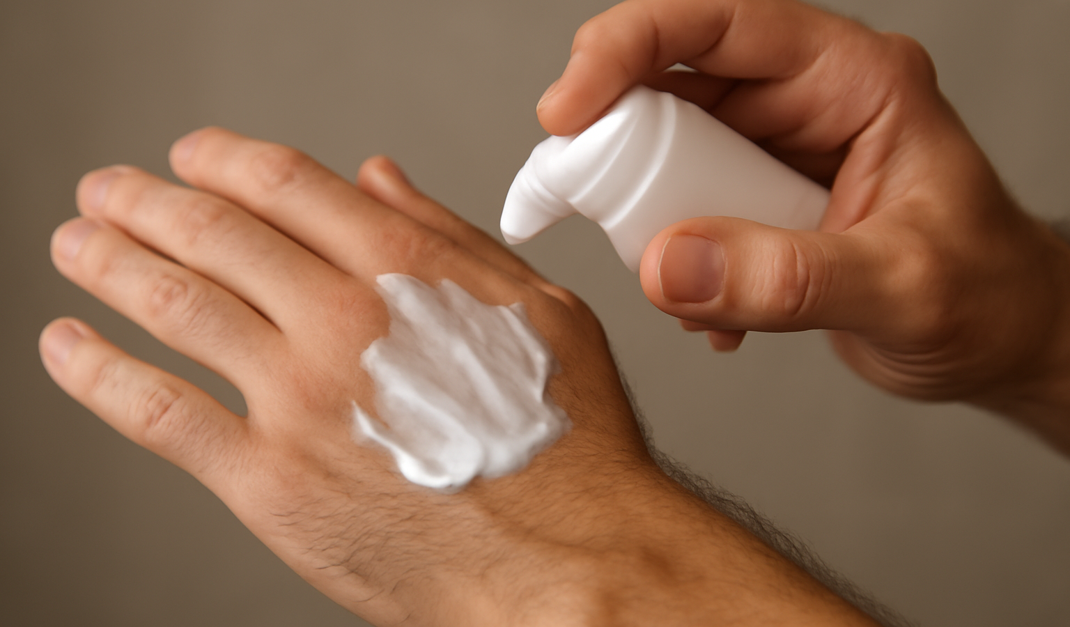 mains appliquant une lotion après rasage
