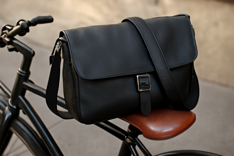 sac à bandoulière posé sur selle de vélo