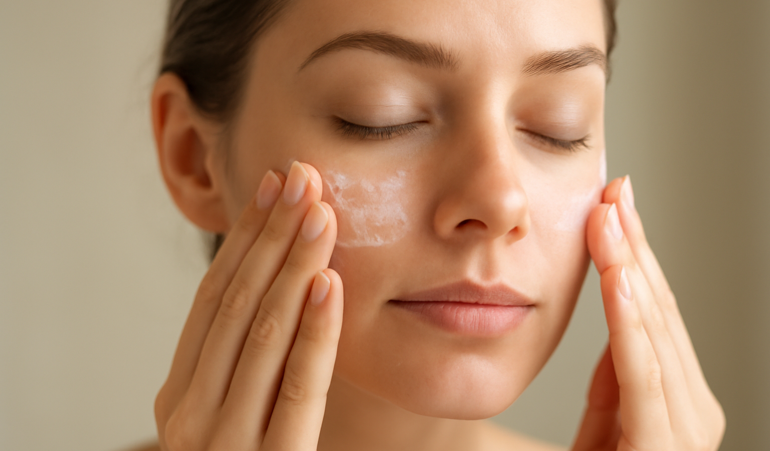 mains appliquant lotion légère sur visage