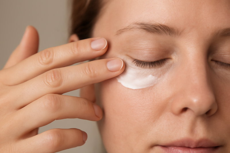 mains appliquant creme autour des yeux