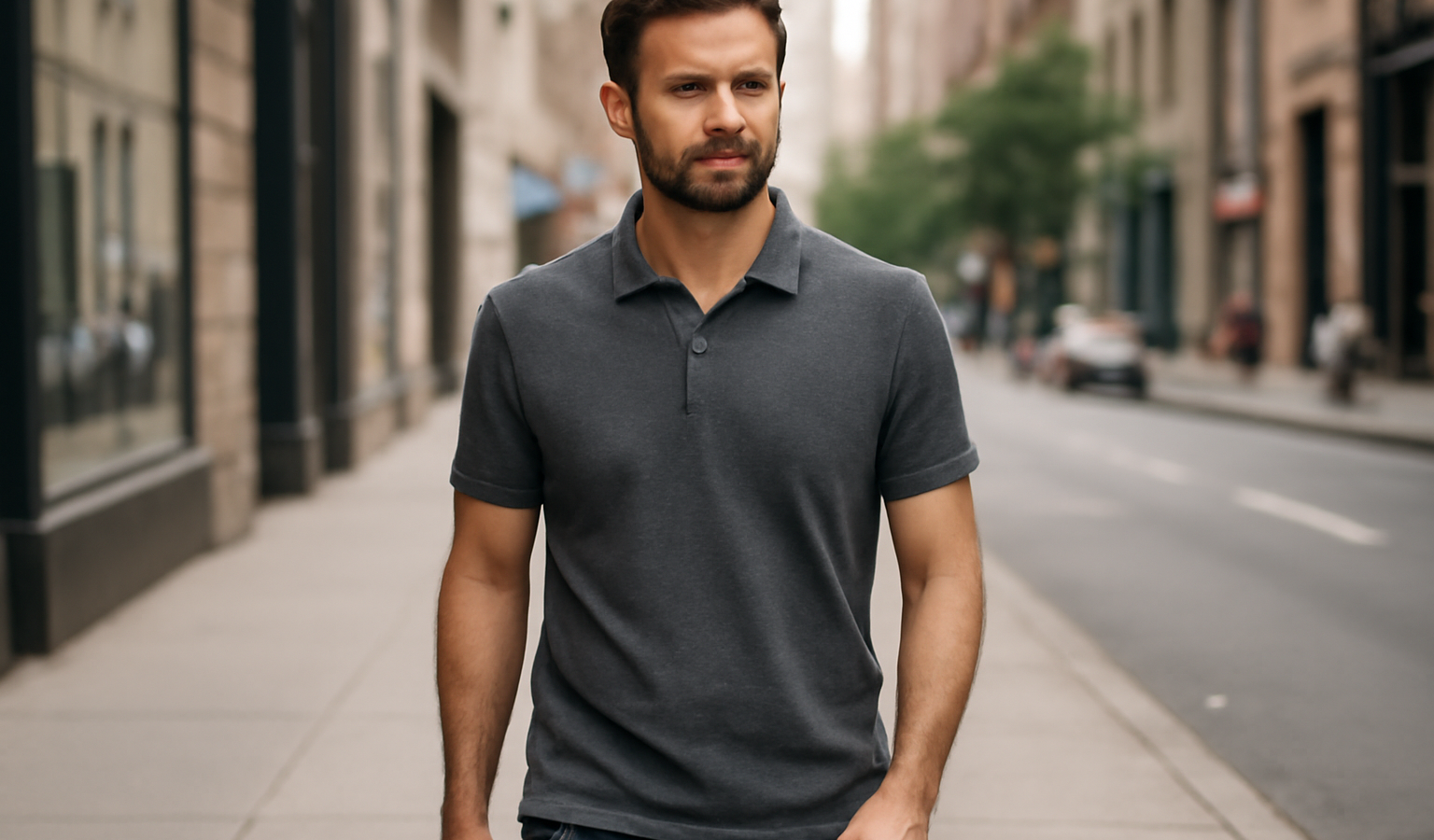 homme portant un polo simple en ville