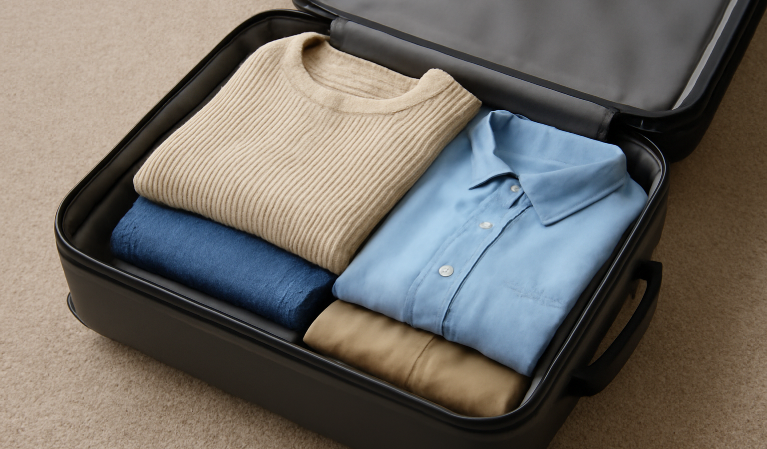 valise ouverte avec tenues pliées dessus