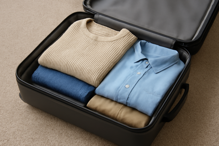 valise ouverte avec tenues pliées dessus