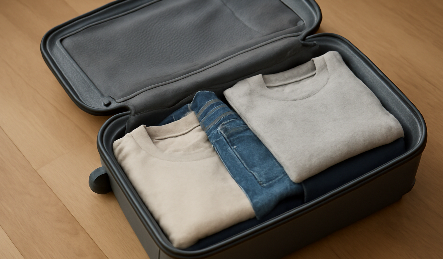 valise ouverte avec quelques pieces pliees