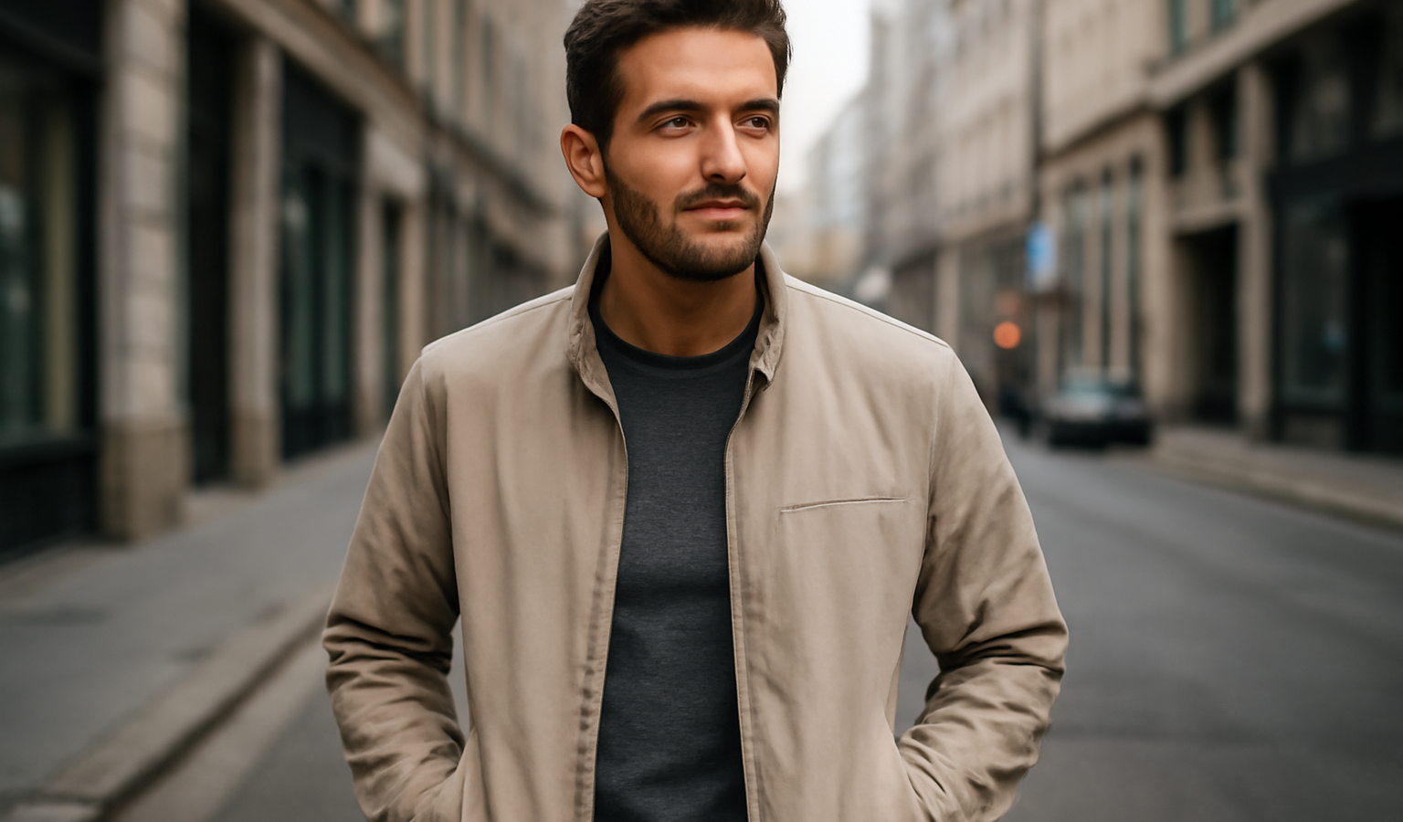 homme portant une veste légère en ville