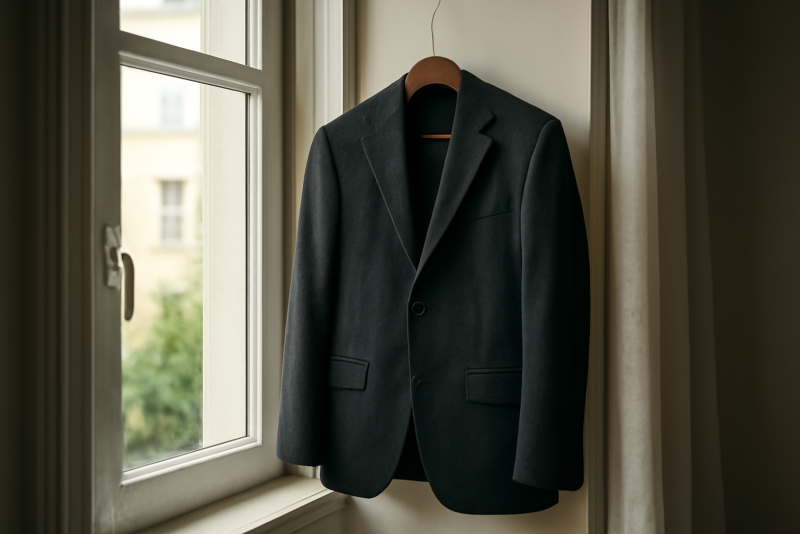 veste suspendue près d'une fenêtre ouverte