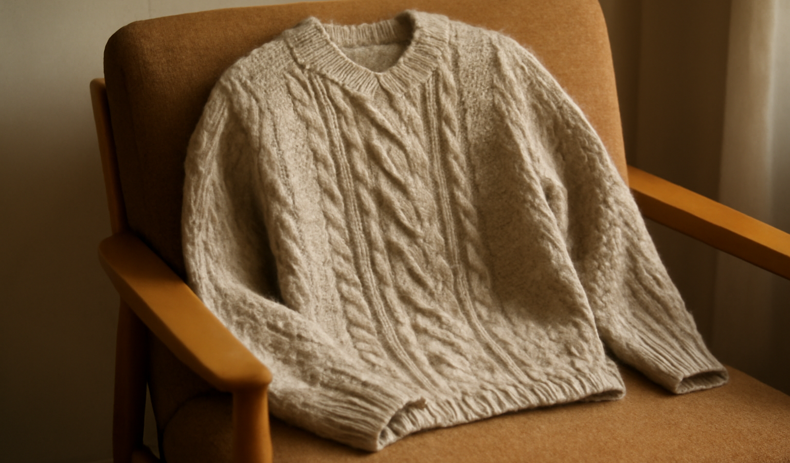 pull en laine posé sur un fauteuil