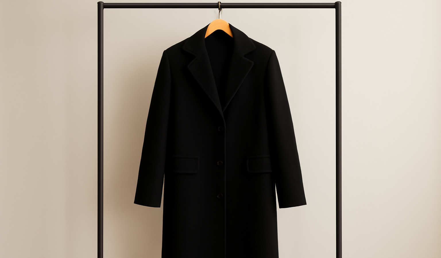 manteau long noir sur portique simple