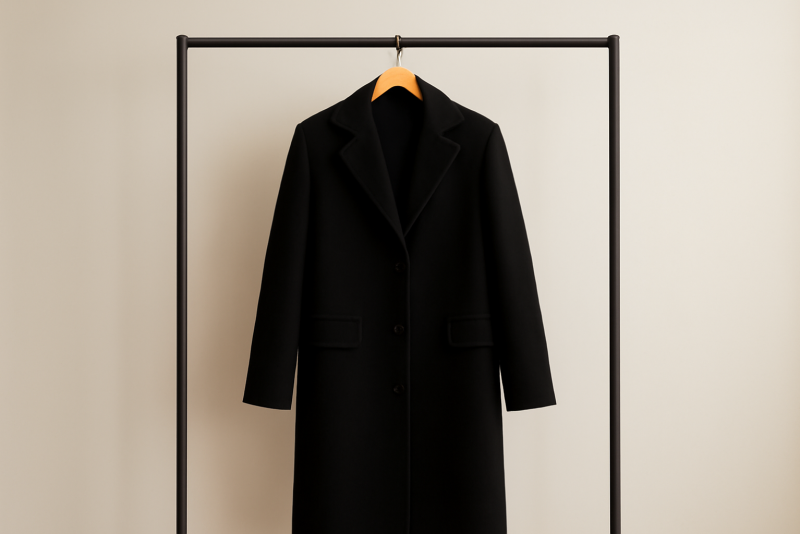 manteau long noir sur portique simple